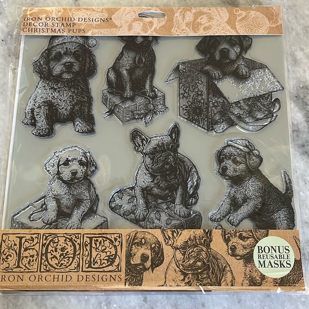 Iron Orchid Designs Christmas Pups Decor Stamp NWT